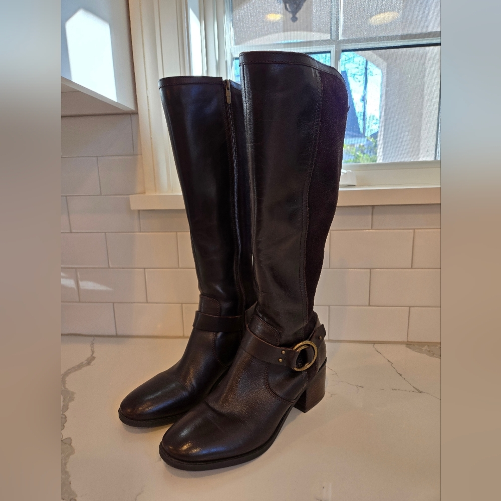Marc Fisher Chocolate Brown Block Heel Risa Riding Boots 10M